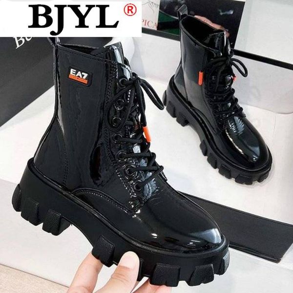 

boots round toe lace up booties ladies brand women's shoes flat heel winter boots-women black fashion rock riding 2021 lolita