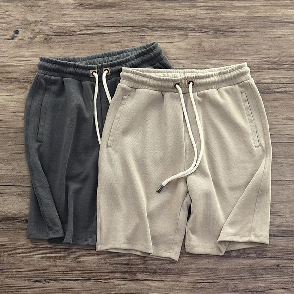 

men's shorts japan style harajuku simple heavy weight knit elastic waist solid color cotton vintage casual homme, White;black