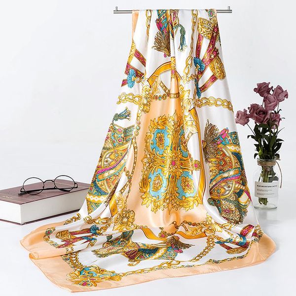 

scarves 90cm retro silk scarf shawl 2021 four seasons ladies headscarf holiday gift, Blue;gray