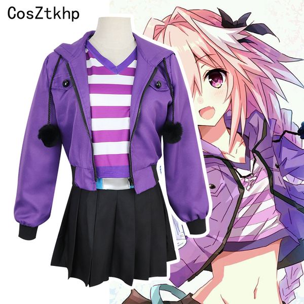 

theme costume cosztkhp fate apocrypha astolfo cosplay costumes pink wig women purple jacket spring coat for halloween party full set wigs, Black;red
