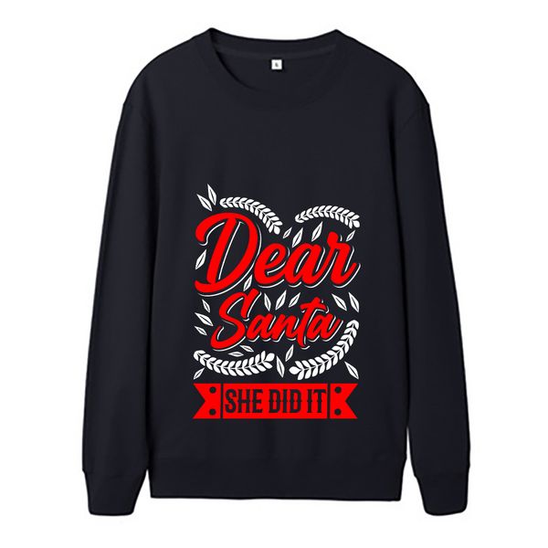 

winter women fleece sweatshirt hoodie girls autumn long sleeve street wear christmas pattern english letters printing o-neck casual loose s, Black