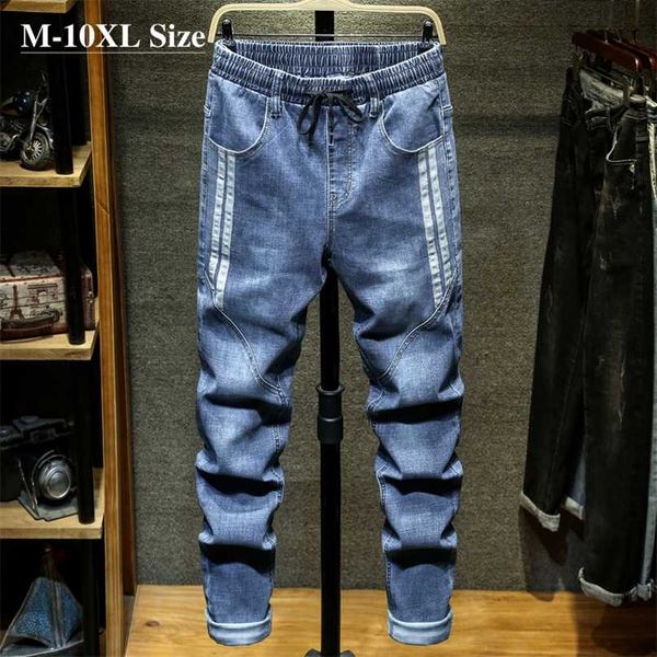 

plus size 7xl 8xl 9xl 10xl men's harem jeans autumn fashion casual elastic waist denim pants streetwear trousers male 211108, Blue