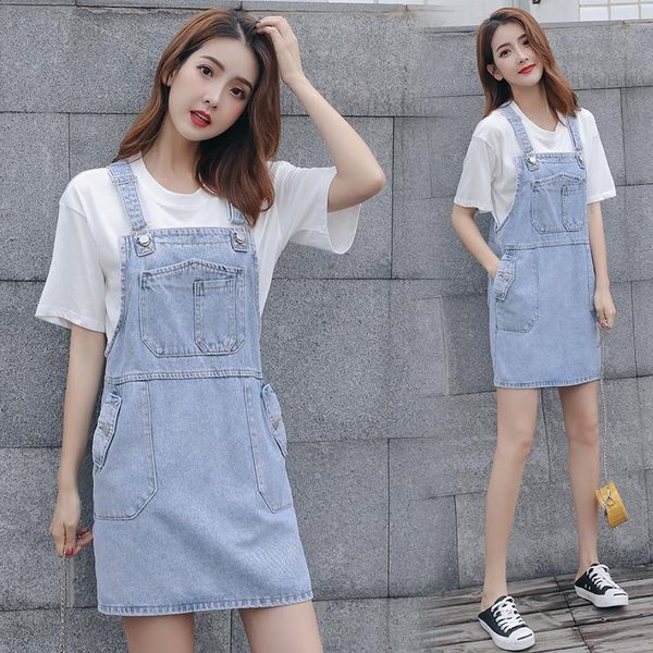 

women's jeans loose jean suspenders skirt, a-line versatile dress 2021 students thin blue pants
