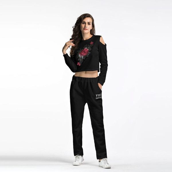 

women's tracksuits yyfs casual sports suit short embroidery flower strapless trousers, Gray