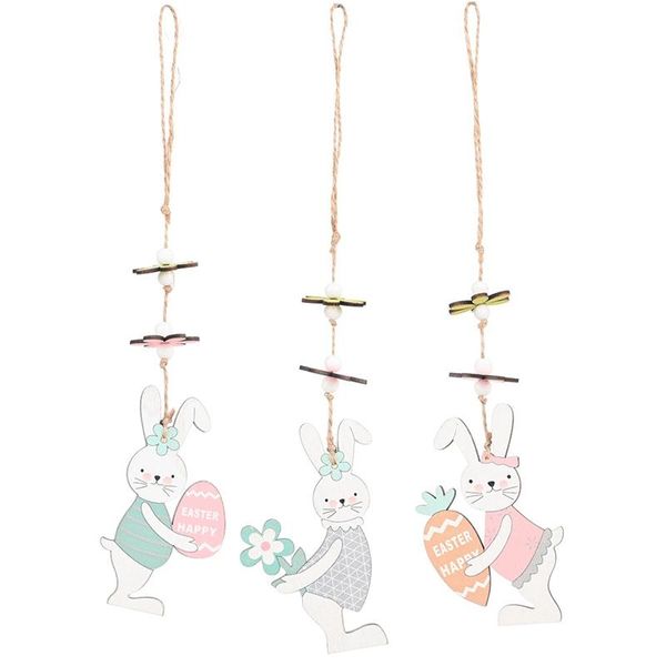 

decorative objects & figurines 3pcs happy easter egg hanging ornaments party decor crafts wood pendants kids gifts for home shop wind