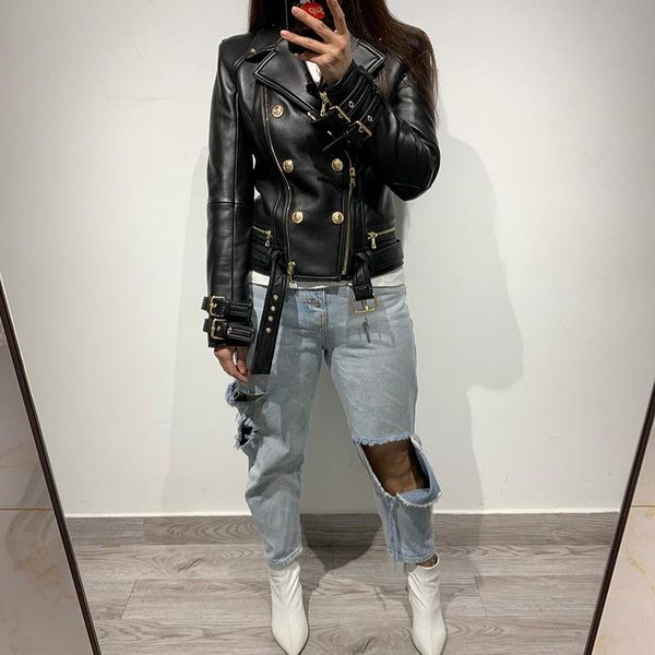 

women's leather & faux women real jacket ladies zipper black genunie