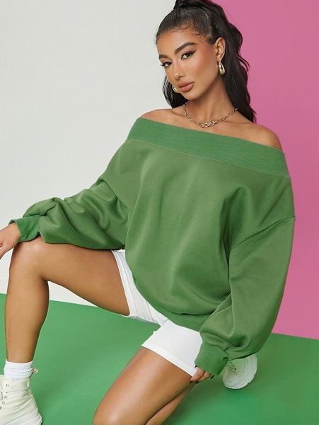 

off the shoulder solid pullover q9mj#, White;black