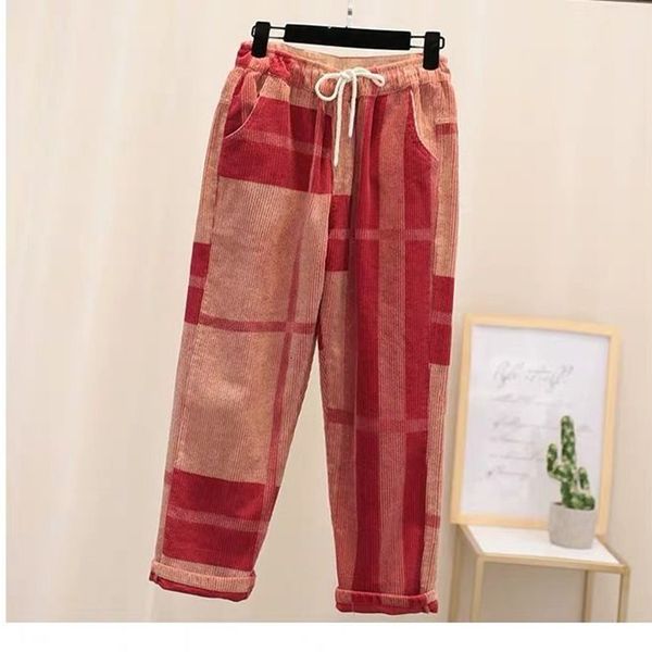 

capris corduroy plaid pants plus size arrival spring female hare elastic waistline, Black;white