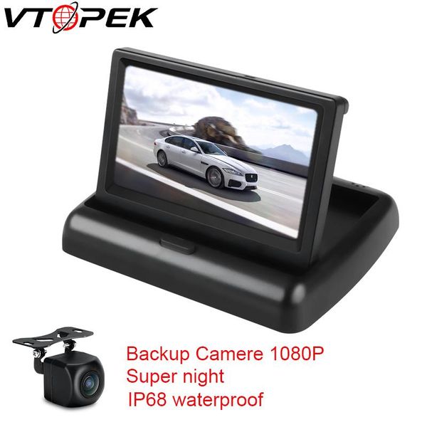

car video vk 4.3 inch lcd display foldabl monitor tft screen 1080p reverse rear view camera night vision parking system hd mirror