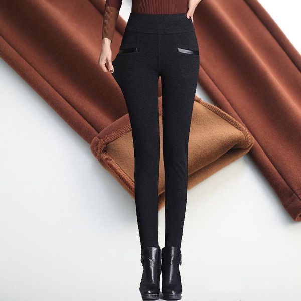 

korean winter wool pants women high waist thick pencil casual trousers female autumn warm long plus size 5xl 6xl women's & capris, Black;white