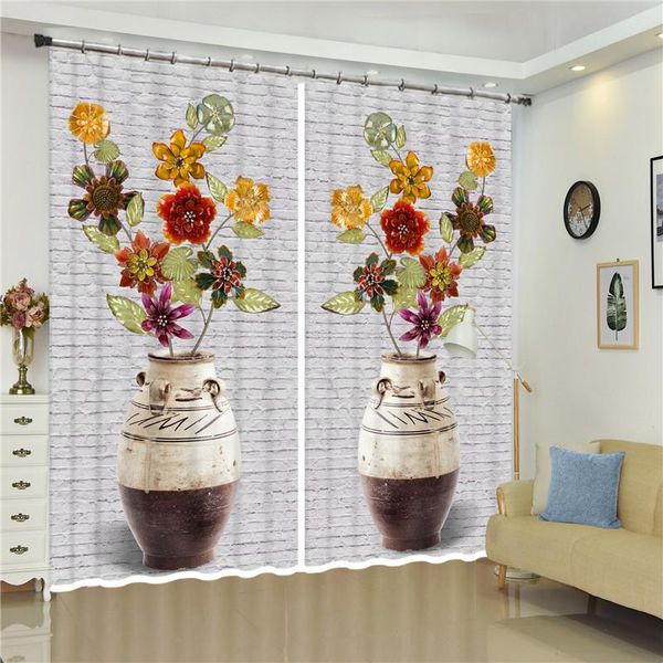 

curtain & drapes bright flowers oil painting 3d blackout shade window vase flower for bedroom living room hook