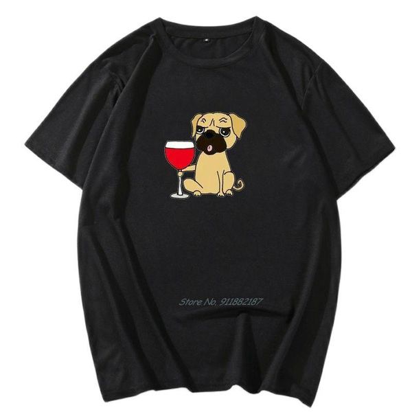 

men's t-shirts short sleeve pug love wine printed t-shirt soft fabric casual tees fashion funny dog life t shirt men clothing, White;black