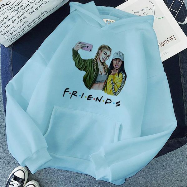 

women's hoodies & sweatshirts autumn and winter fashion good friend selfie print sweatshirt casual long sleeve all-match light blue hoo, Black