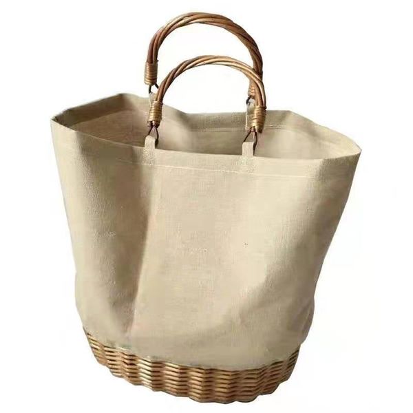 

hanging baskets women casual straw canvas stitching bag rattan portable woven shopping lady beach shoulder tote travel clutch bohemian