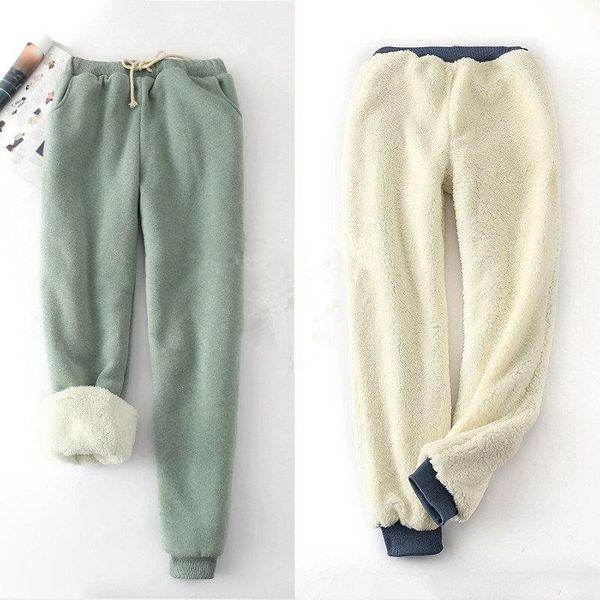 

women's pants & capris winter lambskin thicker elastic waist loose large size solid color cotton harem women casual warm trousers, Black;white
