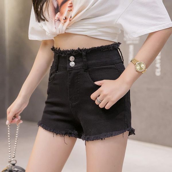 

women summer dress korean version was high black and white casual stretch denim shorts were thin loose pants legs women's jeans, Blue