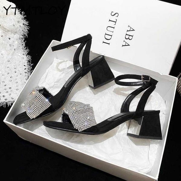 

ladies sandals high heel thick woven rhinestone fashion women shoes, Black