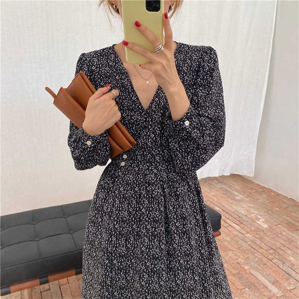 

two piece dress floral print long midi women vintage harajuku v-neck sleeve casual koresn party elegant chiffon 2021 z132 wc5m, White
