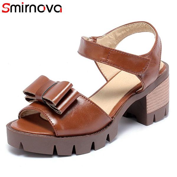 

dress shoes smirnova 2021 women sandals square high heels platform footwear female open toe bowknot casual woman, Black