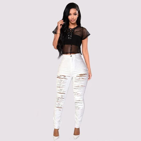 

women's jeans ripped white for women skinny denim fashion street casual pencil pants female spring autumn clothing, Blue
