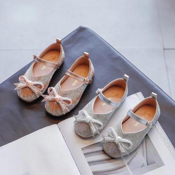 

little monkey girls leather shoes children fashion rhinestone princess spring kids party dance student dress performan flat, Black;grey