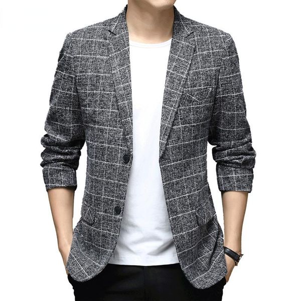 

men's suits & blazers 2021 spring men plaid fashion brand business casual gray blazer suit jacquard dress jackets male, White;black