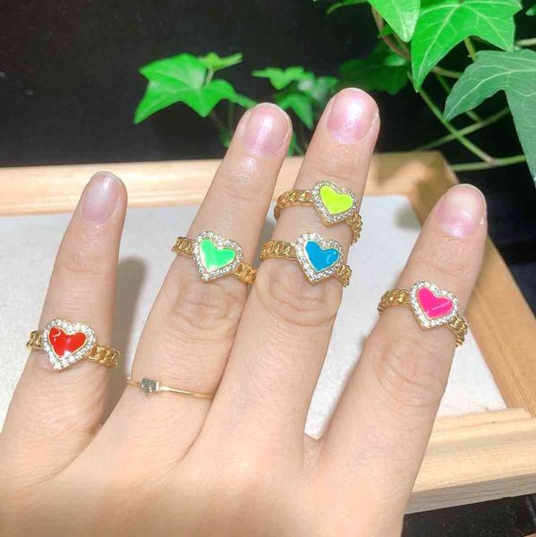 

10pcs beautiful enamel heart ring gold cz crystal micro pavering fashion design ing jewelry whole 2021, Silver