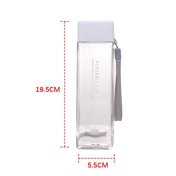 

water bottle 450ml transparent square sports plastic matte cup outdoor cold juice portable milk rope