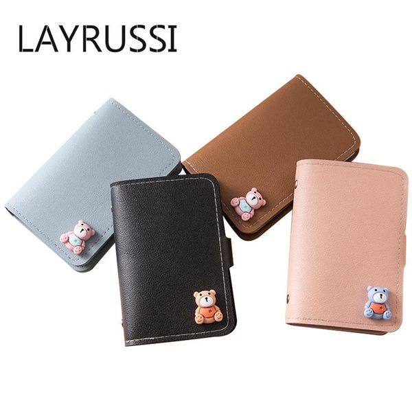 

card holders layrussi women holder soft pu leather credit id for female cute bear slim wallet case girl change coin purse, Brown;gray