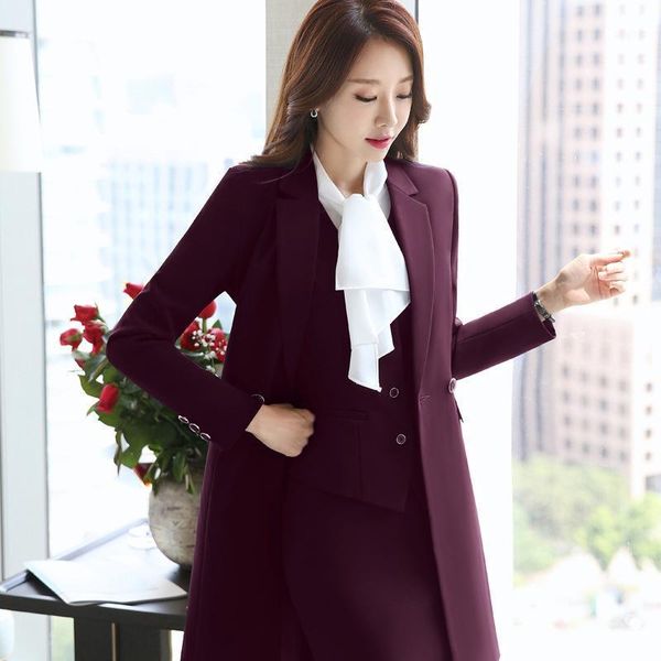 

two piece dress izicfly spring autumn women outwear slim business office long blazers vest gilet skirt suit work wear windbreak, White