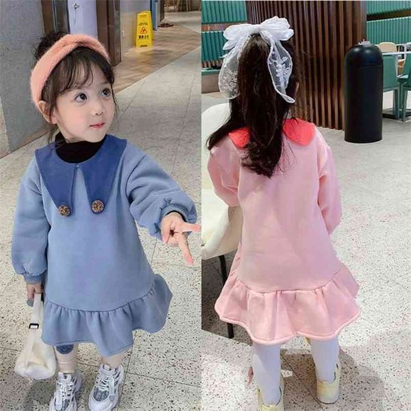 

girls dress tail collar small ball fleece padded princess autumn and winter warm clothes children's clothing 210625, Red;yellow