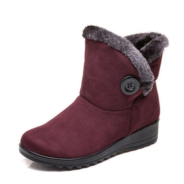 

boots women snow 2021 warm plush shoes fashion button solid color winter ankle woman zapatos de mujer, Black