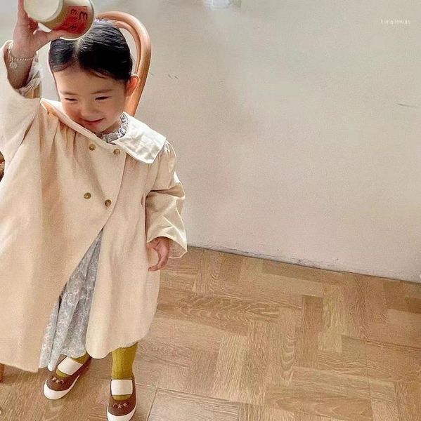 

coat outerwear turn down collar cotton casual elegant sweet fashion koren spring autumn children girls clothes for kids1, Blue;gray