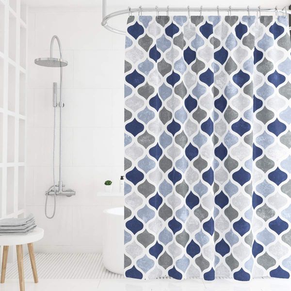 

geometric printed shower curtain,waterproof shower curtain,navy/gray, 72w72l