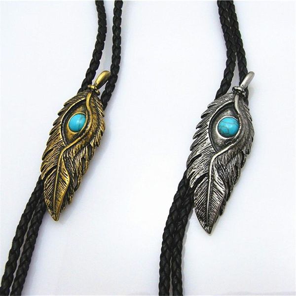 

bow ties bolo tie retro shirt chain blue stone eye feather poirot collar leather necklace long pendant, Black;gray
