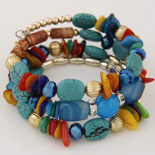 

strands 0603 bracelet broken stone pine shell beads multi layer winding, Black