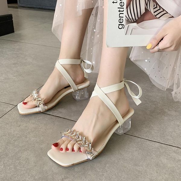 

summer plastic sandal block heels bow shoes suit female beige med transparent chunky fashion lace up comfort black clear s dress