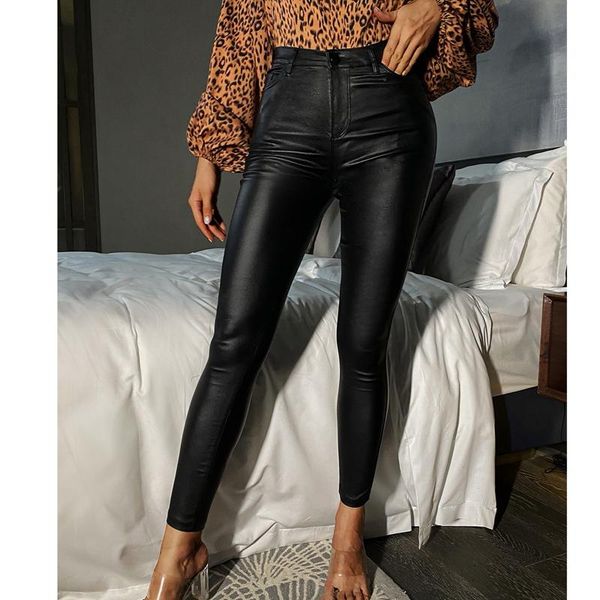 

women's pants & capris women skinny leather trousers high waist wrapped slimming side pockets solid color casual party fall, Black;white
