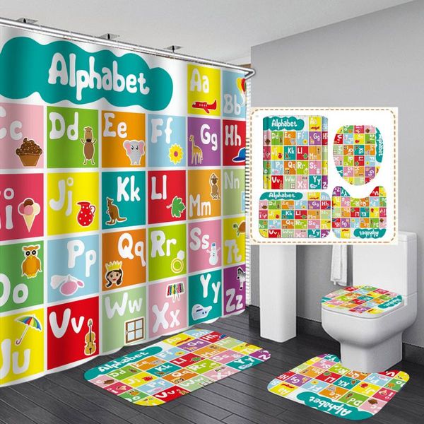 

periodic table of letters print shower curtain toilet mat floor 4 piece set thick polyester bathroom curtains