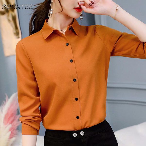 

shirts women korean style all-match elegant leisure trendy solid color womens clothing chiffon long sleeve spring students women's blou, White