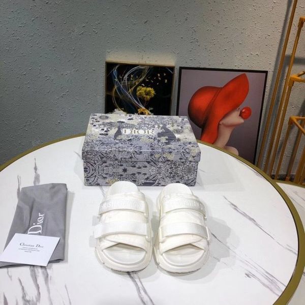 

slippers sandals summer 2021 new d women's muffin slippers letter ribbon travel side empty one word belt shoes, Black