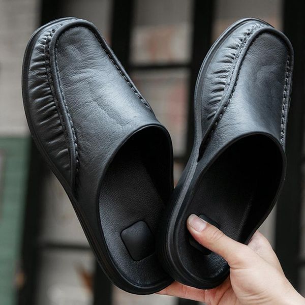 

slippers fashion shoes men beach outdoor casual walking flops summer driving male gardening soft, Black