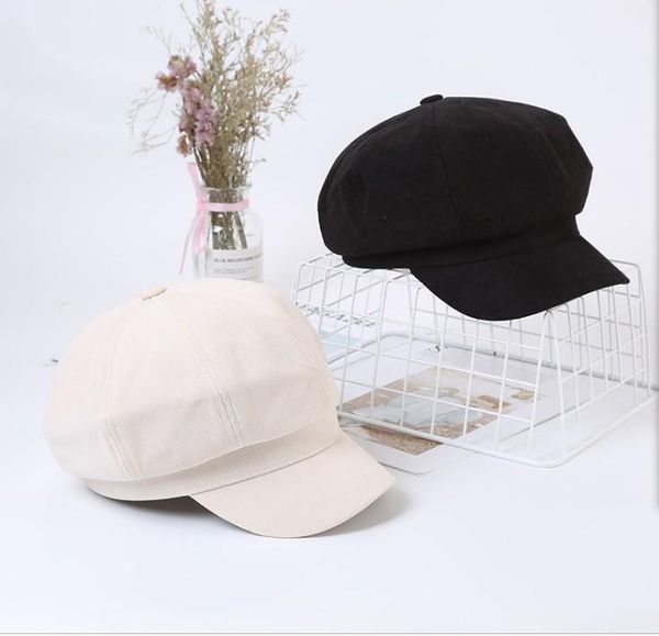 

stingy brim hats women sboy artist beanie hat vintage solid color eight panel visor cabbie cap octagonal, Blue;gray