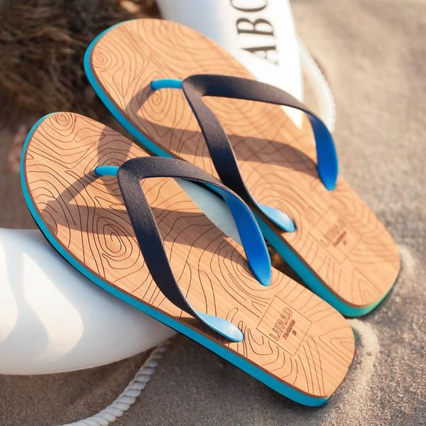 

slippers 2021 men flip flops summer gradient sandalias fashion flat beach shoes non-slip pinch sandals wood grain chanclas hombr, Black