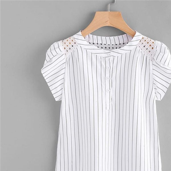 

women t shirts summer shirt elegant fresh fashion white striped hollow out short butterfly sleeve 904088