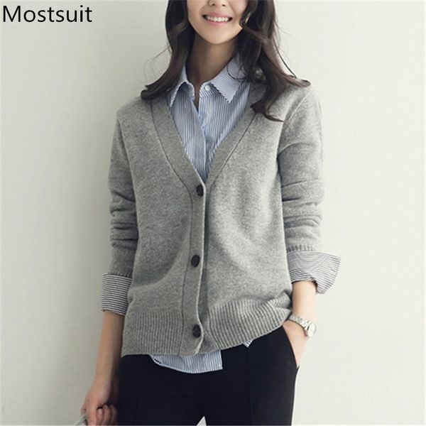 

autumn korean casual fashion women cardigans sweaters long sleeve v-neck single-breasted vintage knitted 210514, White;black