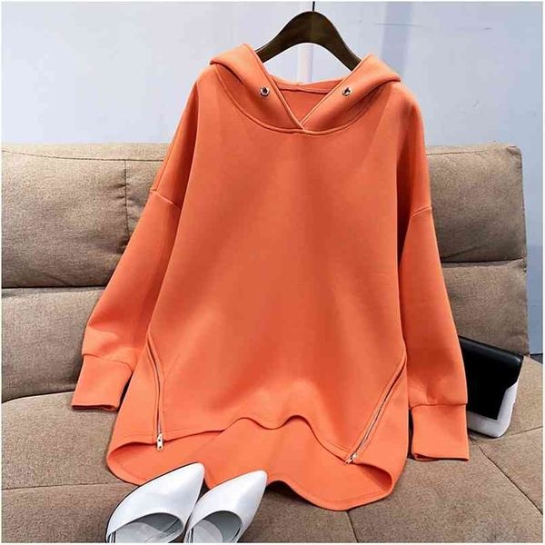 

womens hoodies sweatshirt autumn korean thin long sleeve side zipper harajuku loose oversized pullovers female sudadera mujer 210813, Black