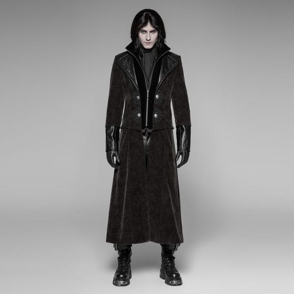 

men's wool & blends punkrave detachable punk jacket victorian gothic twill velveteen gentleman winter long coats, Black