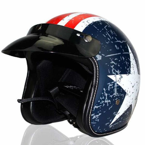 

Unisex-Adult Open-Face Route 3/4 Helmet Retro Motor Head Gear TK38, Multi