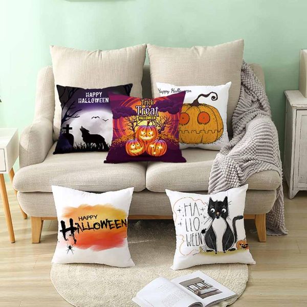 

pillow case cushion decorative halloween linen pumpkin ghosts cover throw funda cojin housse de coussin#p7